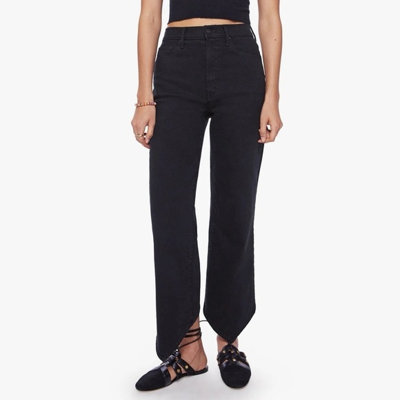 Mother The Dagger Flood Wide Leg Jeans - Bandana Hem - Black Wash - Size 29 - Picture 4 of 16